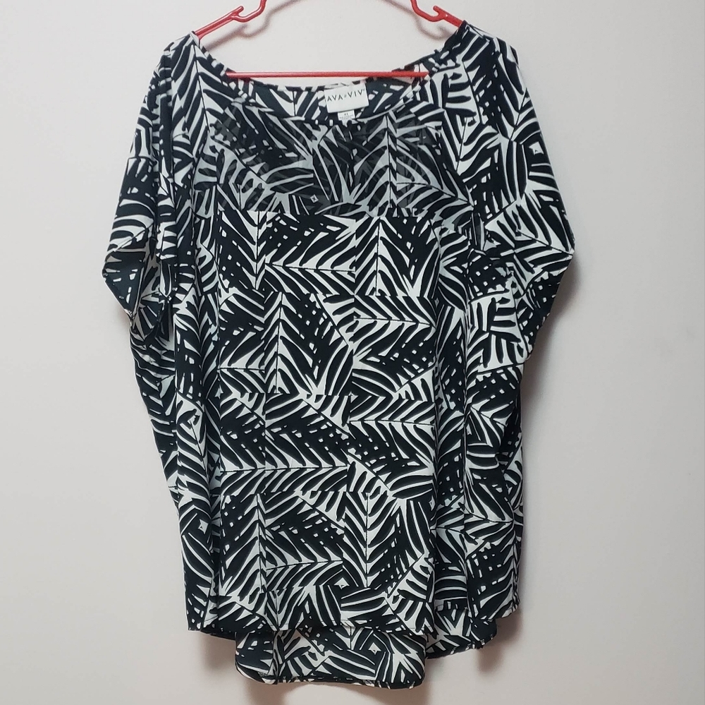 AVA & VIV Black White Pattern Blouse Top 4X